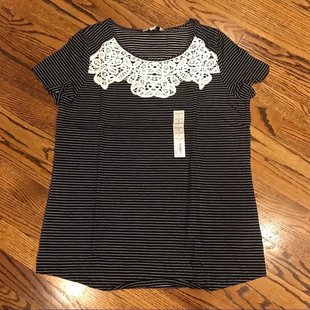 New CROFT & BARROW Navy White Stripe Lace Top M